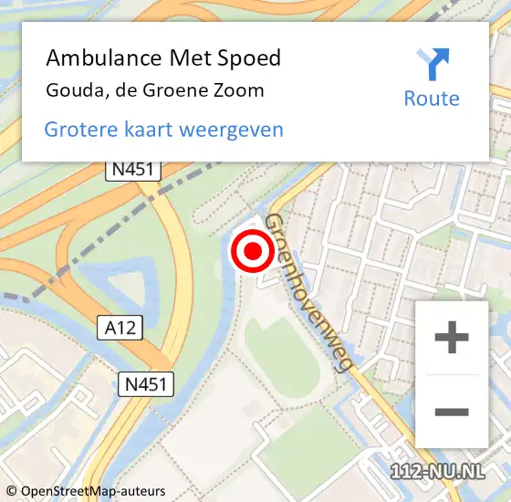 Locatie op kaart van de 112 melding: Ambulance Met Spoed Naar Gouda, de Groene Zoom op 1 mei 2022 12:39