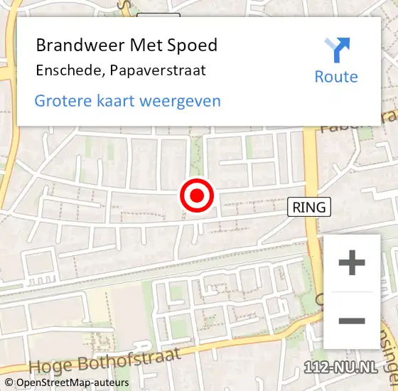 Locatie op kaart van de 112 melding: Brandweer Met Spoed Naar Enschede, Papaverstraat op 1 mei 2022 12:45