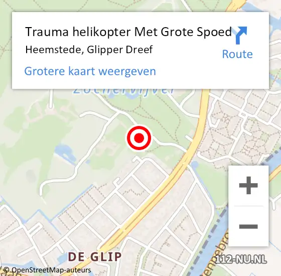 Locatie op kaart van de 112 melding: Trauma helikopter Met Grote Spoed Naar Heemstede, Glipper Dreef op 1 mei 2022 13:26