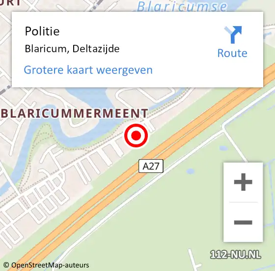 Locatie op kaart van de 112 melding: Politie Blaricum, Deltazijde op 1 mei 2022 14:07