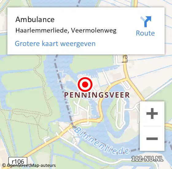 Locatie op kaart van de 112 melding: Ambulance Haarlemmerliede, Veermolenweg op 1 mei 2022 14:10