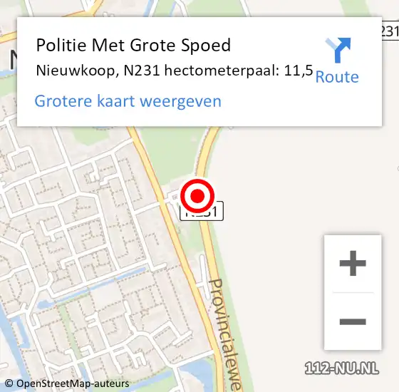 Locatie op kaart van de 112 melding: Politie Met Grote Spoed Naar Nieuwkoop, N231 hectometerpaal: 11,5 op 1 mei 2022 14:12