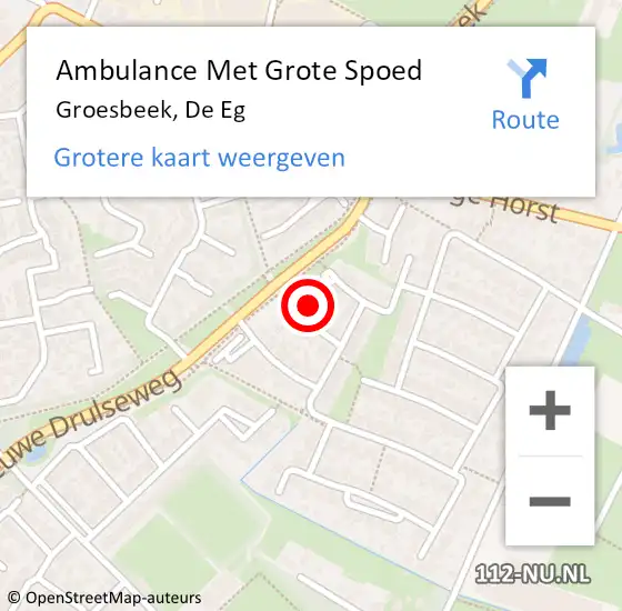 Locatie op kaart van de 112 melding: Ambulance Met Grote Spoed Naar Groesbeek, De Eg op 1 mei 2022 14:42