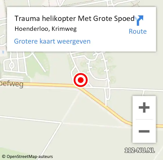 Locatie op kaart van de 112 melding: Trauma helikopter Met Grote Spoed Naar Hoenderloo, Krimweg op 1 mei 2022 14:57