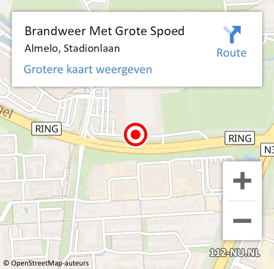 Locatie op kaart van de 112 melding: Brandweer Met Grote Spoed Naar Almelo, Stadionlaan op 1 mei 2022 15:02