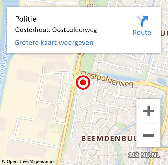 Locatie op kaart van de 112 melding: Politie Oosterhout, Oostpolderweg op 1 mei 2022 15:07