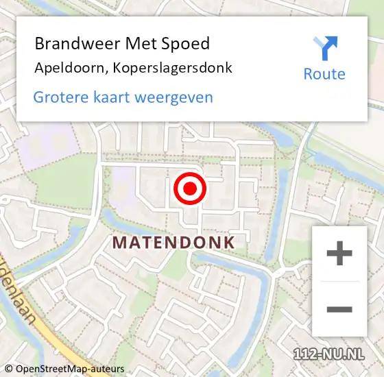Locatie op kaart van de 112 melding: Brandweer Met Spoed Naar Apeldoorn, Koperslagersdonk op 1 mei 2022 15:11
