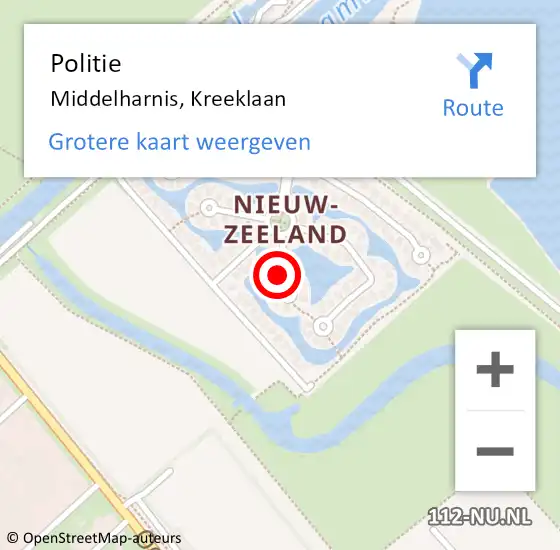 Locatie op kaart van de 112 melding: Politie Middelharnis, Kreeklaan op 1 mei 2022 15:14