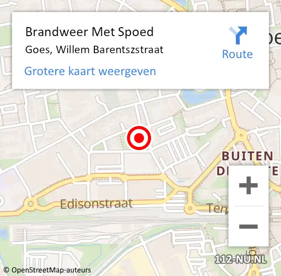 Locatie op kaart van de 112 melding: Brandweer Met Spoed Naar Goes, Willem Barentszstraat op 1 mei 2022 15:35