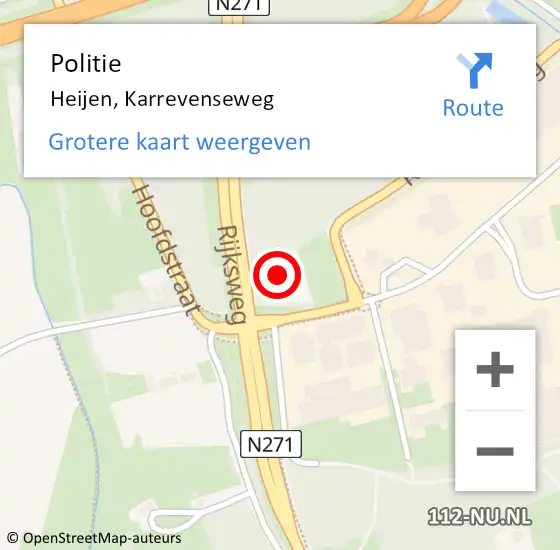 Locatie op kaart van de 112 melding: Politie Heijen, Karrevenseweg op 1 mei 2022 15:37