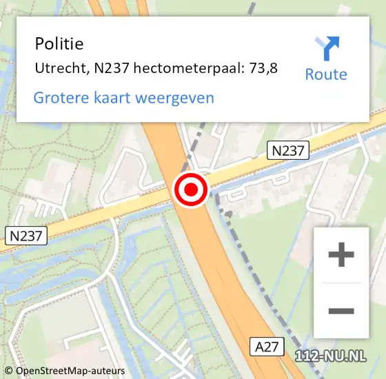 Locatie op kaart van de 112 melding: Politie Utrecht, N237 hectometerpaal: 73,8 op 1 mei 2022 15:50