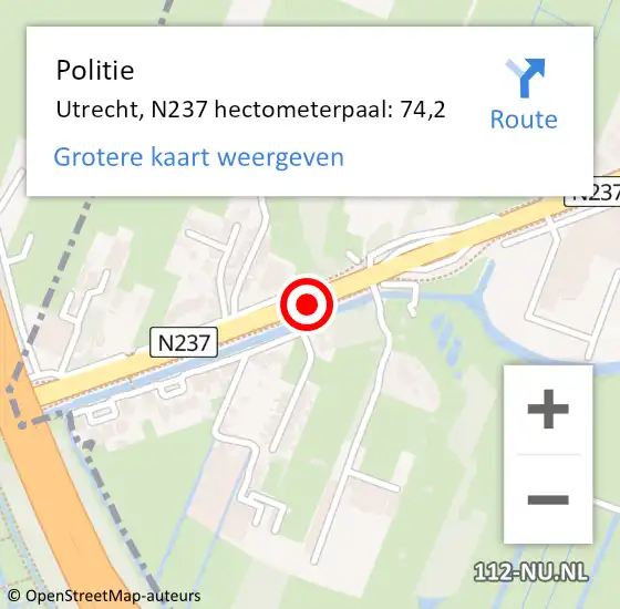 Locatie op kaart van de 112 melding: Politie Utrecht, N237 hectometerpaal: 74,2 op 1 mei 2022 15:53