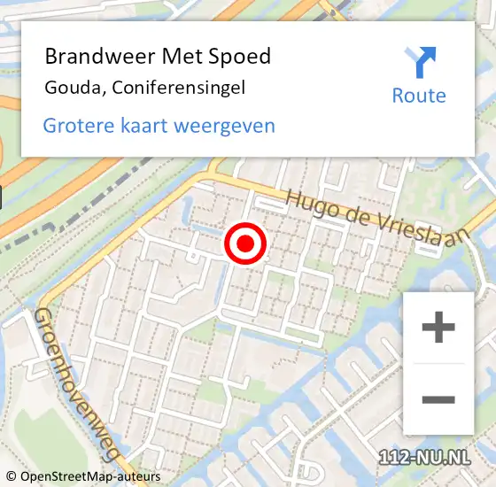 Locatie op kaart van de 112 melding: Brandweer Met Spoed Naar Gouda, Coniferensingel op 1 mei 2022 16:25