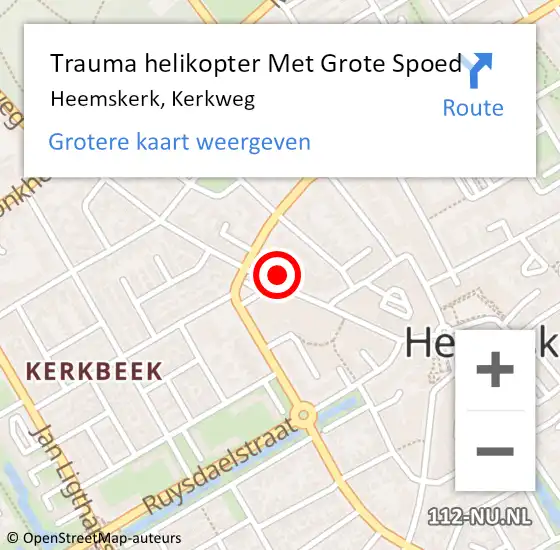 Locatie op kaart van de 112 melding: Trauma helikopter Met Grote Spoed Naar Heemskerk, Kerkweg op 1 mei 2022 16:49