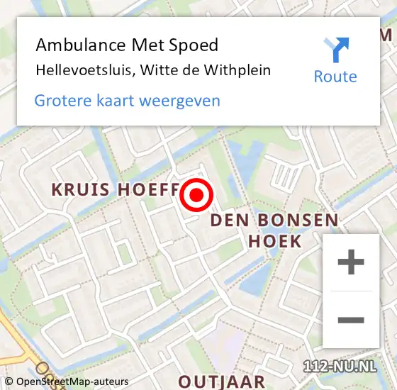 Locatie op kaart van de 112 melding: Ambulance Met Spoed Naar Hellevoetsluis, Witte de Withplein op 1 mei 2022 17:09