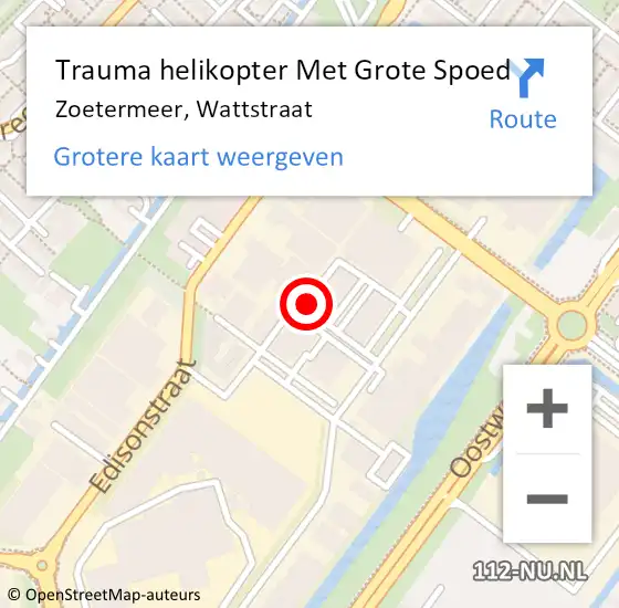 Locatie op kaart van de 112 melding: Trauma helikopter Met Grote Spoed Naar Zoetermeer, Wattstraat op 1 mei 2022 17:12