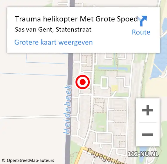 Locatie op kaart van de 112 melding: Trauma helikopter Met Grote Spoed Naar Sas van Gent, Statenstraat op 1 mei 2022 17:18