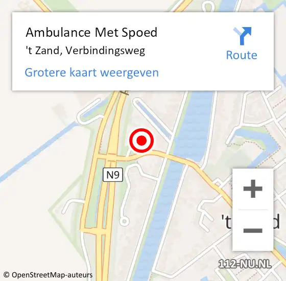 Locatie op kaart van de 112 melding: Ambulance Met Spoed Naar 't Zand, Verbindingsweg op 1 mei 2022 17:25