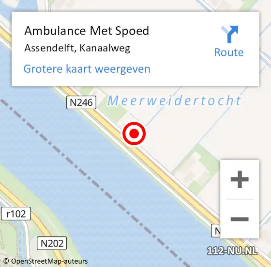 Locatie op kaart van de 112 melding: Ambulance Met Spoed Naar Assendelft, Kanaalweg op 1 mei 2022 17:28