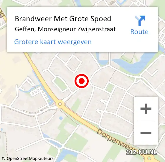 Locatie op kaart van de 112 melding: Brandweer Met Grote Spoed Naar Geffen, Monseigneur Zwijsenstraat op 1 mei 2022 17:31