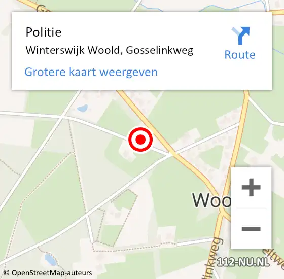 Locatie op kaart van de 112 melding: Politie Winterswijk Woold, Gosselinkweg op 1 mei 2022 17:34