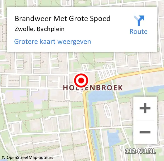 Locatie op kaart van de 112 melding: Brandweer Met Grote Spoed Naar Zwolle, Bachplein op 1 mei 2022 18:01