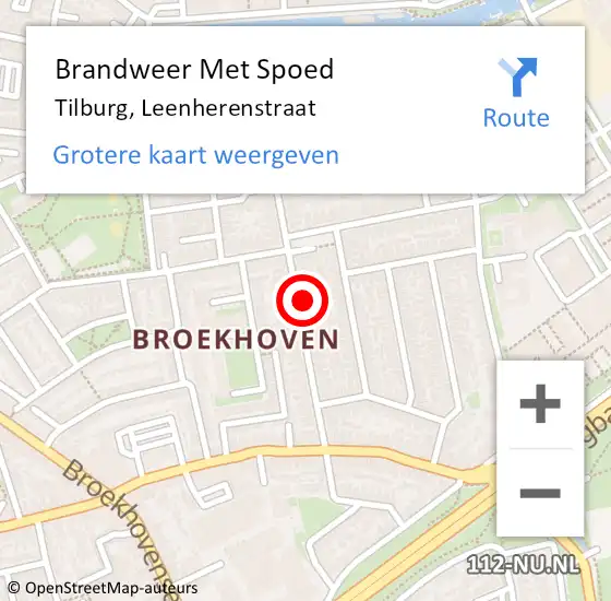 Locatie op kaart van de 112 melding: Brandweer Met Spoed Naar Tilburg, Leenherenstraat op 1 mei 2022 18:03