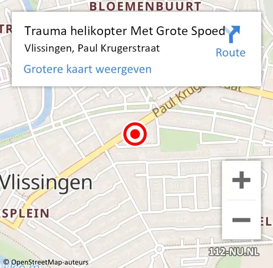 Locatie op kaart van de 112 melding: Trauma helikopter Met Grote Spoed Naar Vlissingen, Paul Krugerstraat op 1 mei 2022 18:08