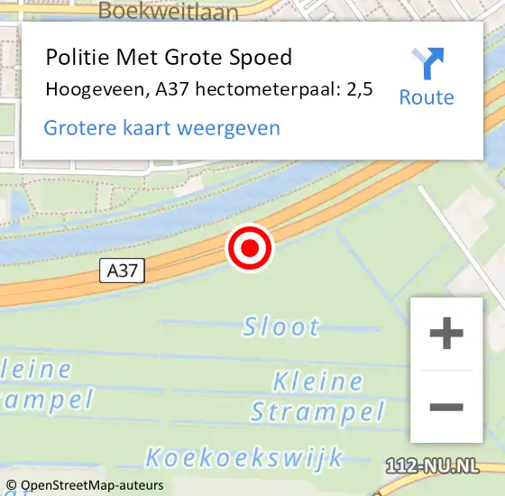 Locatie op kaart van de 112 melding: Politie Met Grote Spoed Naar Hoogeveen, A37 hectometerpaal: 2,5 op 1 mei 2022 18:15