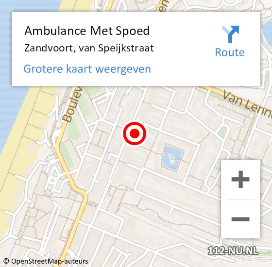 Locatie op kaart van de 112 melding: Ambulance Met Spoed Naar Zandvoort, van Speijkstraat op 1 mei 2022 18:16