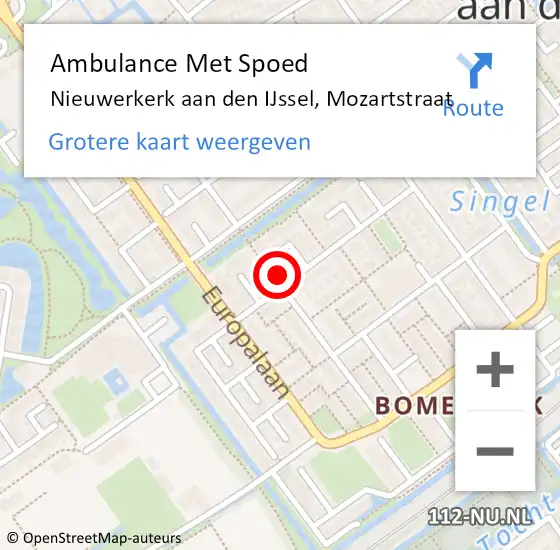 Locatie op kaart van de 112 melding: Ambulance Met Spoed Naar Nieuwerkerk aan den IJssel, Mozartstraat op 1 mei 2022 18:19