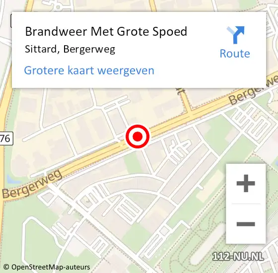 Locatie op kaart van de 112 melding: Brandweer Met Grote Spoed Naar Sittard, Bergerweg op 1 mei 2022 18:24