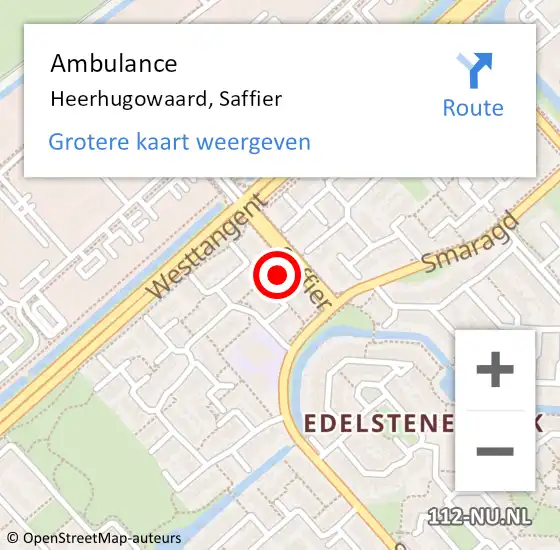 Locatie op kaart van de 112 melding: Ambulance Heerhugowaard, Saffier op 1 mei 2022 18:27