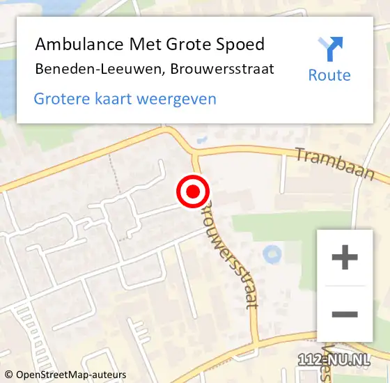 Locatie op kaart van de 112 melding: Ambulance Met Grote Spoed Naar Beneden-Leeuwen, Brouwersstraat op 1 mei 2022 18:34