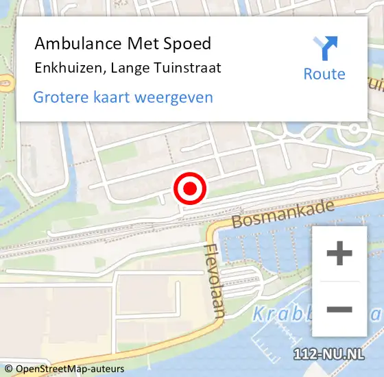 Locatie op kaart van de 112 melding: Ambulance Met Spoed Naar Enkhuizen, Lange Tuinstraat op 1 mei 2022 19:03
