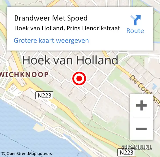 Locatie op kaart van de 112 melding: Brandweer Met Spoed Naar Hoek van Holland, Prins Hendrikstraat op 1 mei 2022 19:21