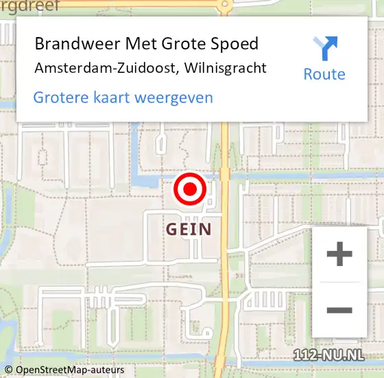 Locatie op kaart van de 112 melding: Brandweer Met Grote Spoed Naar Amsterdam-Zuidoost, Wilnisgracht op 1 mei 2022 20:34