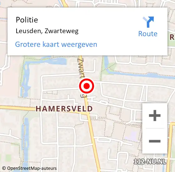 Locatie op kaart van de 112 melding: Politie Leusden, Zwarteweg op 1 mei 2022 20:51