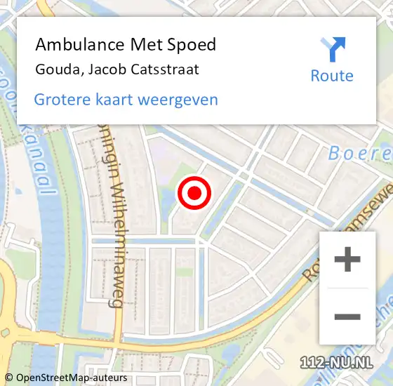 Locatie op kaart van de 112 melding: Ambulance Met Spoed Naar Gouda, Jacob Catsstraat op 1 mei 2022 21:02
