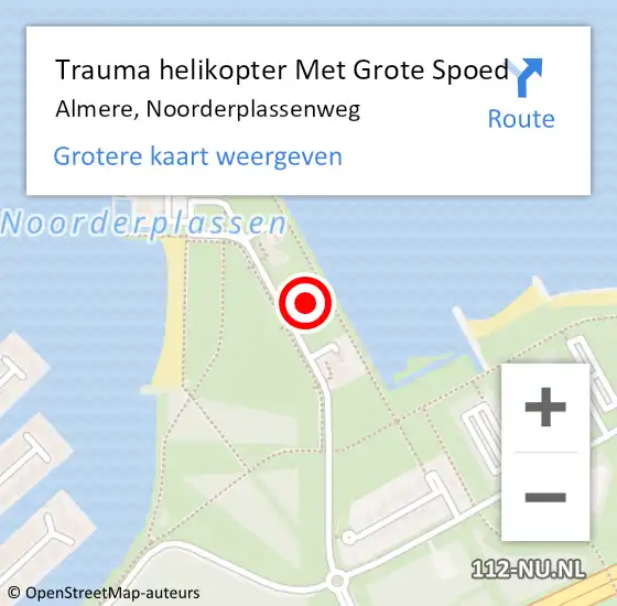 Locatie op kaart van de 112 melding: Trauma helikopter Met Grote Spoed Naar Almere, Noorderplassenweg op 1 mei 2022 21:36