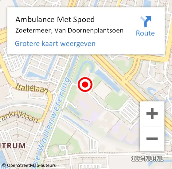 Locatie op kaart van de 112 melding: Ambulance Met Spoed Naar Zoetermeer, Van Doornenplantsoen op 1 mei 2022 21:37
