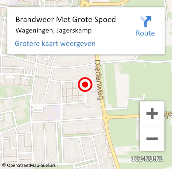 Locatie op kaart van de 112 melding: Brandweer Met Grote Spoed Naar Wageningen, Jagerskamp op 1 mei 2022 21:48