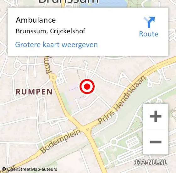 Locatie op kaart van de 112 melding: Ambulance Brunssum, Crijckelshof op 8 oktober 2013 13:10