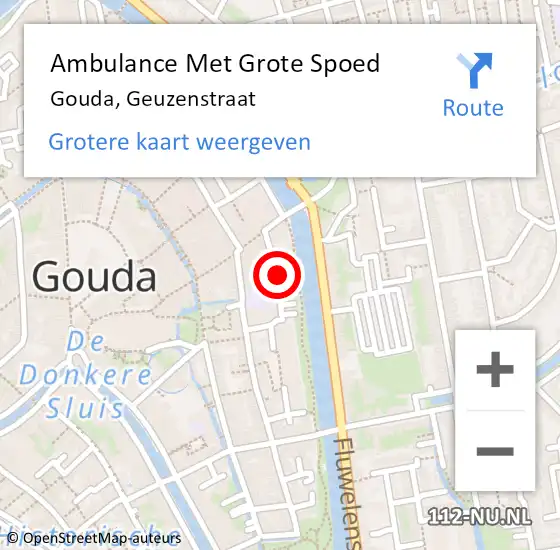 Locatie op kaart van de 112 melding: Ambulance Met Grote Spoed Naar Gouda, Geuzenstraat op 1 mei 2022 22:22