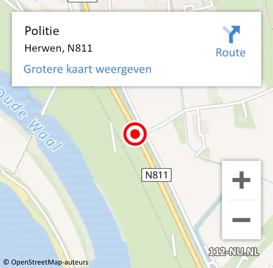 Locatie op kaart van de 112 melding: Politie Herwen, N811 op 16 juli 2014 08:55