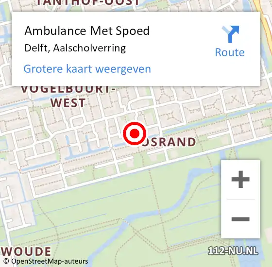 Locatie op kaart van de 112 melding: Ambulance Met Spoed Naar Delft, Aalscholverring op 1 mei 2022 23:21