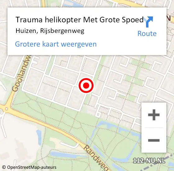 Locatie op kaart van de 112 melding: Trauma helikopter Met Grote Spoed Naar Huizen, Rijsbergenweg op 1 mei 2022 23:40