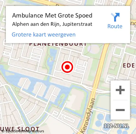Locatie op kaart van de 112 melding: Ambulance Met Grote Spoed Naar Alphen aan den Rijn, Jupiterstraat op 2 mei 2022 00:13