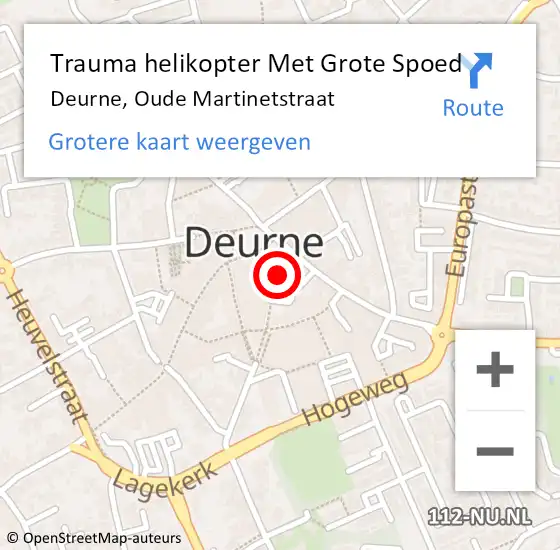 Locatie op kaart van de 112 melding: Trauma helikopter Met Grote Spoed Naar Deurne, Oude Martinetstraat op 2 mei 2022 00:13