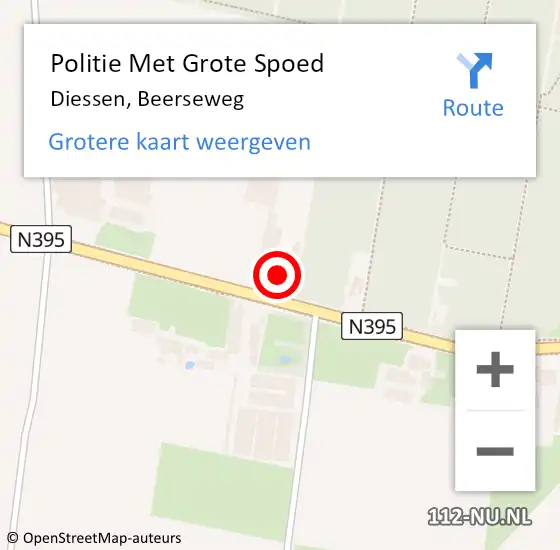 Locatie op kaart van de 112 melding: Politie Met Grote Spoed Naar Diessen, Beerseweg op 2 mei 2022 00:17